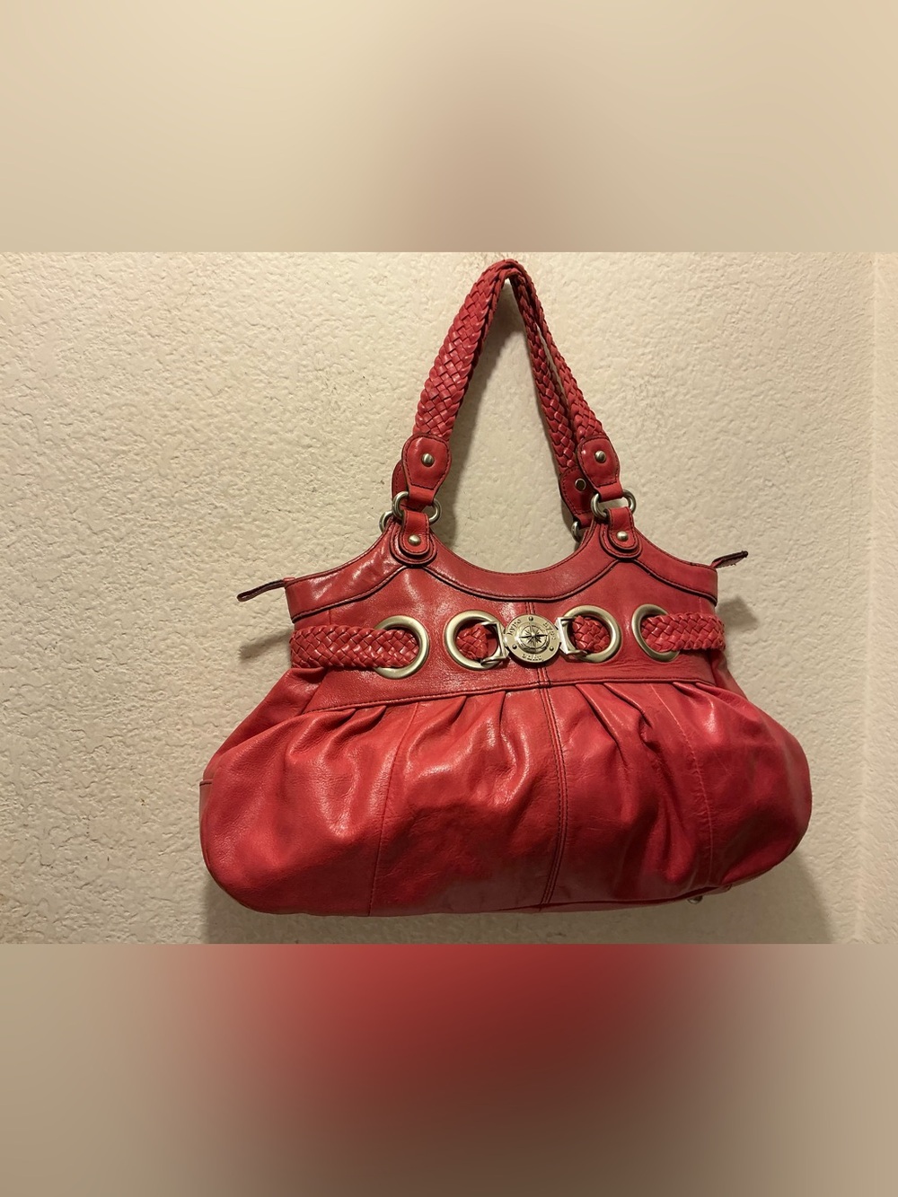 Hype Red Braided Leather Shoulder Bag with Gold Hardware